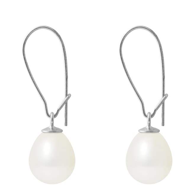 Just Pearl Natural White Pear Pearl Earrings 8-9mm