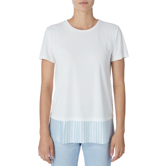 DKNY White Pleated Hem T-Shirt 