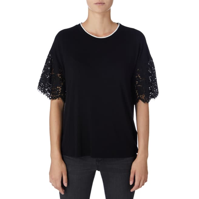 DKNY Black Lace Trimmed Sleeve Top