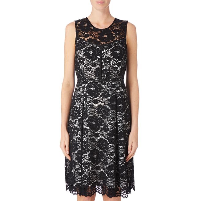DKNY Black/White Sleeveless Lace Dress