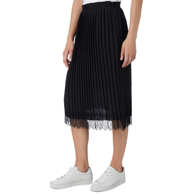 DKNY Black Pleated Lace Trim Skirt 