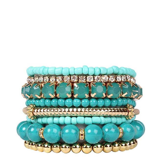 Liv Oliver 18k Gold Multi Turquoise bead & Crystal Bracelet Set