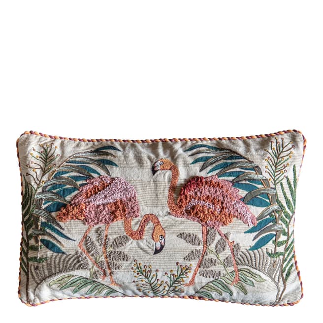 Gallery Living Flamingos & Palm Embroidered Cushion 35x60cm