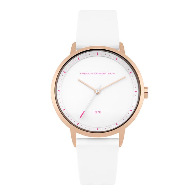 French Connection White Rose Gold Silicone Watch