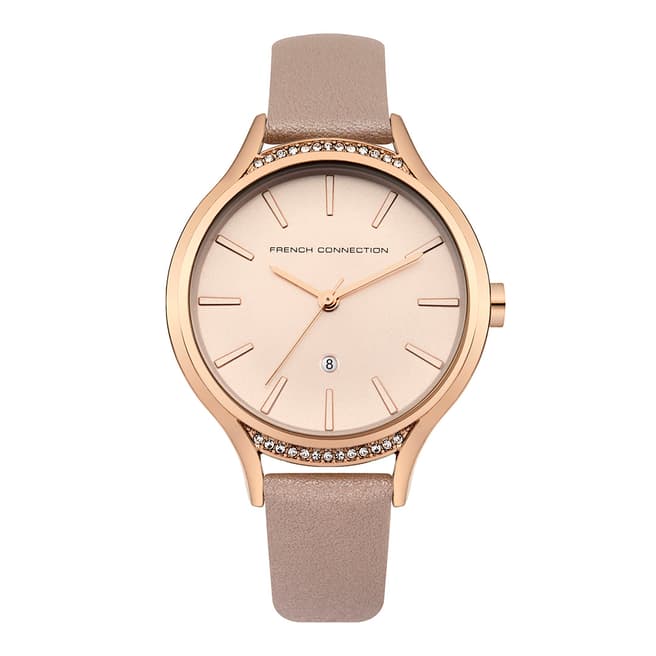 French Connection Rose Gold Leather Strap Watch
