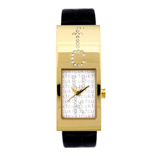 French Connection Black Leather Rectangular Watch