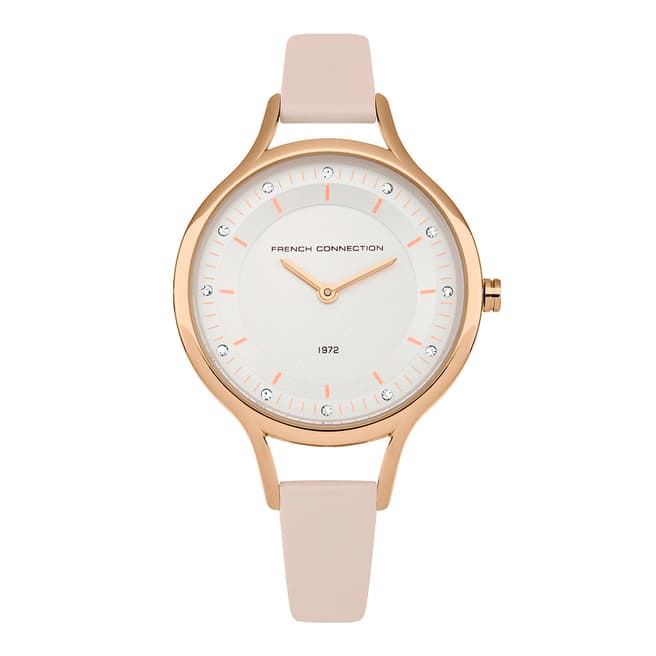 French Connection Dusty Pink Rose Gold Leather Strap Watch