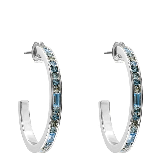 Adore by Swarovski® Silver Blue Baguette Round Hoop Earrings