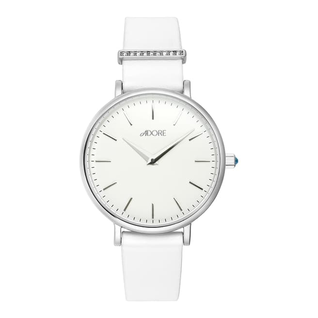 Adore by Swarovski® White Silver Elegance Leather Watch 33mm