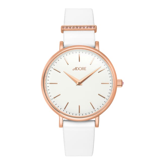 Adore by Swarovski® White Rose Gold Plated Elegance Leather Watch 33mm