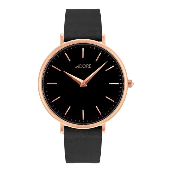 Adore by Swarovski® Black Rose Gold Plated Signature Leather Watch 33mm