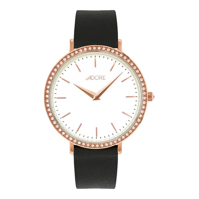 Adore by Swarovski® Black Rose Gold Plated Brilliance Leather Watch 33mm