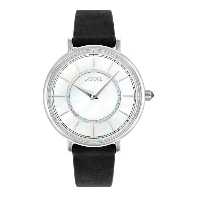 Adore by Swarovski® Navy Silver Naturale Leather Watch 33mm