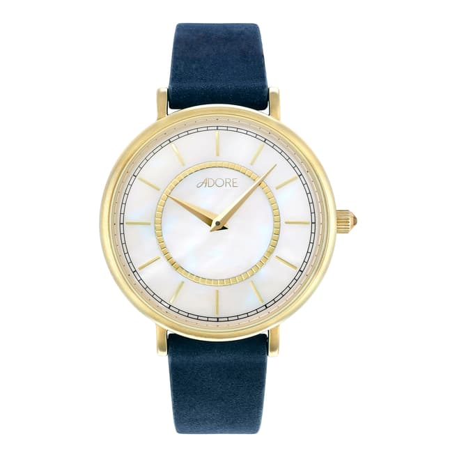 Adore by Swarovski® Navy Gold Plated Naturale Leather Watch 33mm