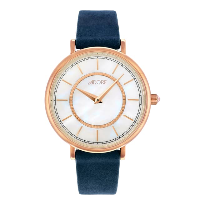 Adore by Swarovski® Navy Rose Gold Plated Naturale Leather Watch 33mm