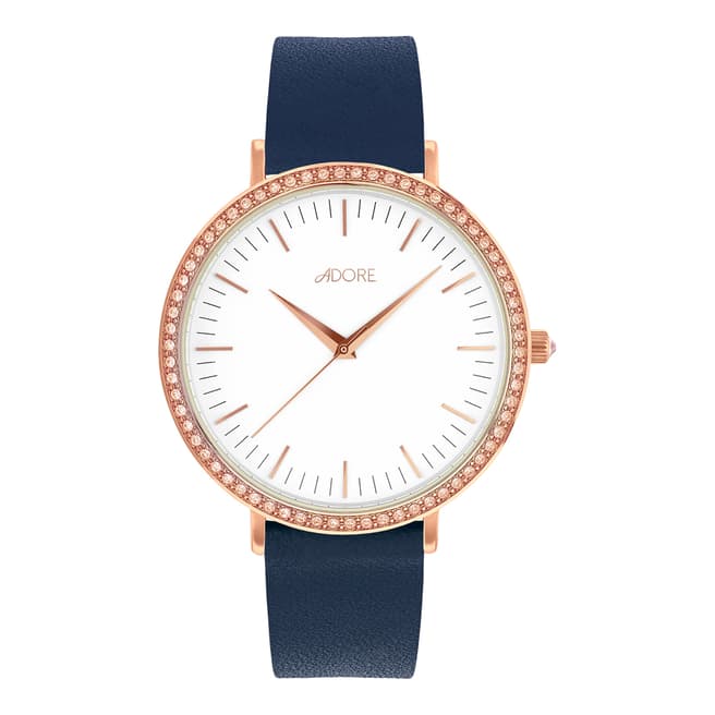 Adore by Swarovski® Navy Rose Gold Plated Brilliance Leather Watch 38mm