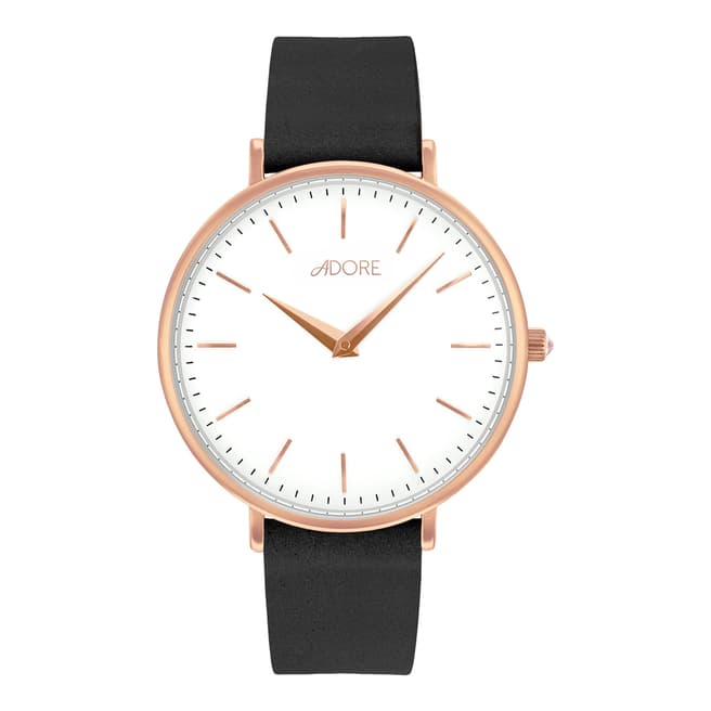 Adore by Swarovski® Black Rose Gold Signature Leather Watch 33mm