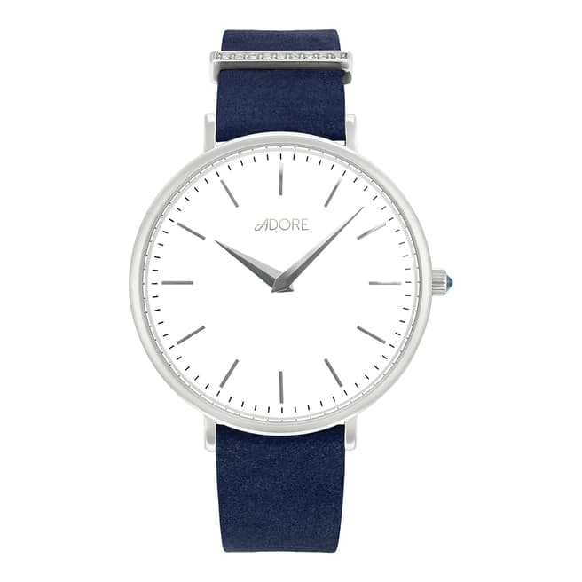 Adore by Swarovski® Navy Silver Elegance Leather Watch 33mm