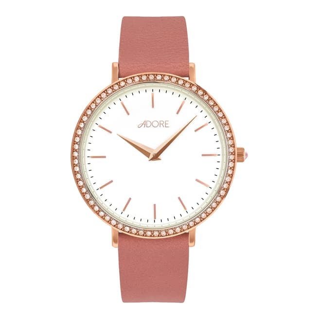 Adore by Swarovski® Pink Rose Gold Brilliance Leather Watch 33mm
