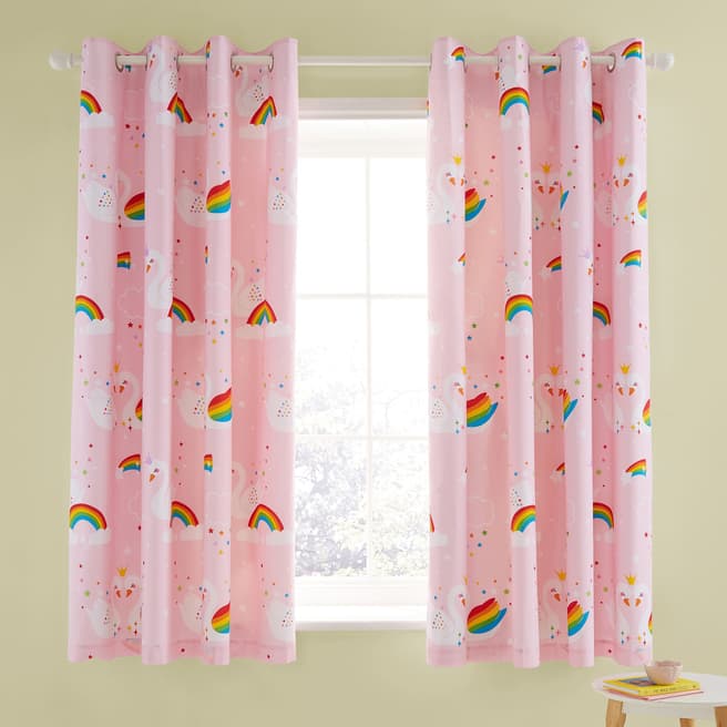 Catherine Lansfield Rainbow Swan 168x183cm Curtains, Pink