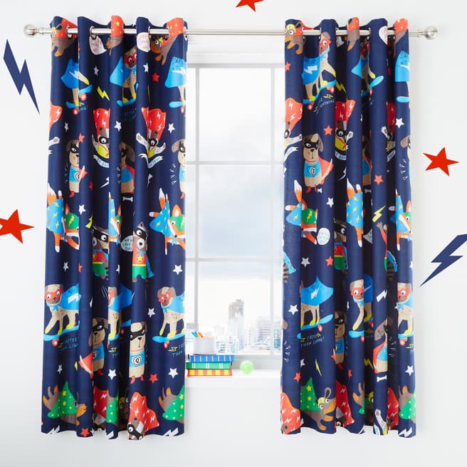 Catherine Lansfield Super Dog 168x183cm Curtains, Navy