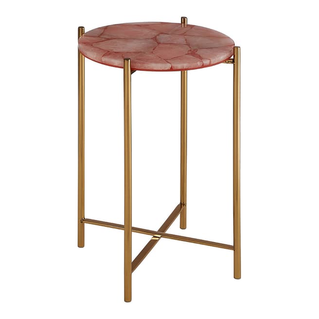 Fifty Five South Vita Side Table, Pink Quartz, Gold Finish Steel