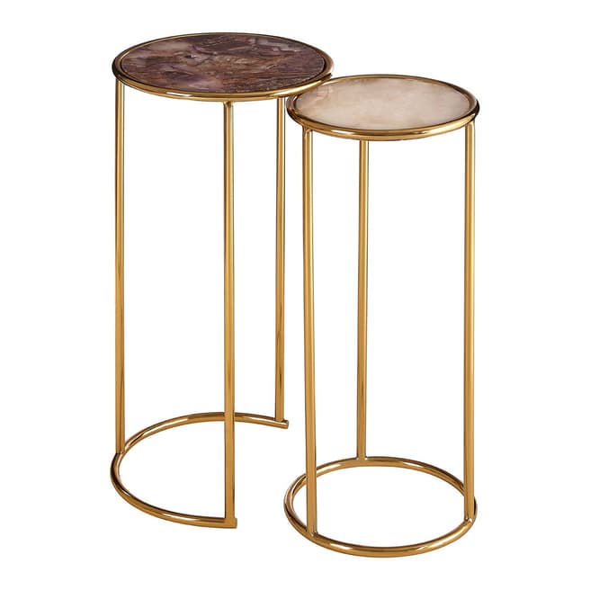 Fifty Five South Vita Nesting Side Tables, Amethyst / White, Set of 2 / Gold Finish
