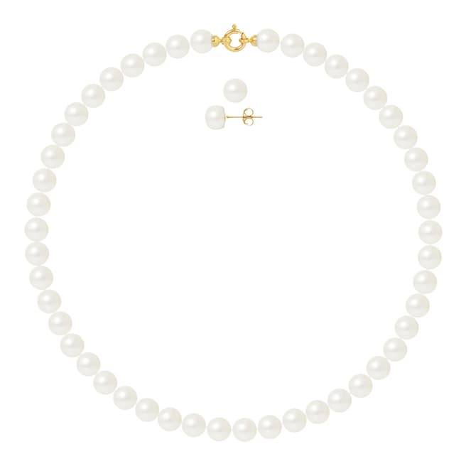 Ateliers Saint Germain Yellow Gold Pearl Necklace And Earrings Set Of 2 8-9mm