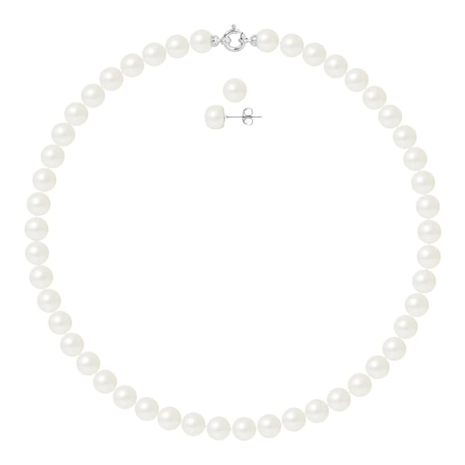 Ateliers Saint Germain White Gold Pearl Necklace And Earrings Set Of 2 8-9mm