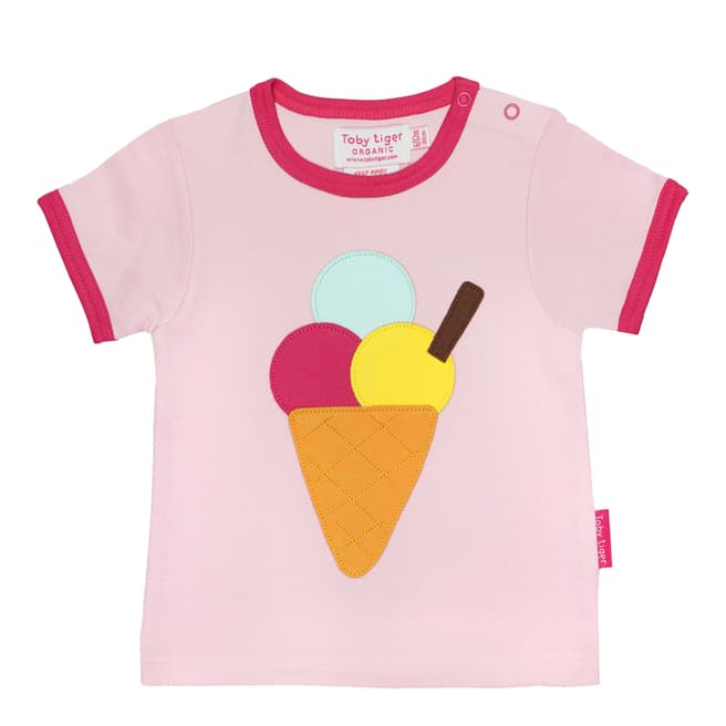 Toby Tiger Pink Organic Ice Cream Applique T-Shirt