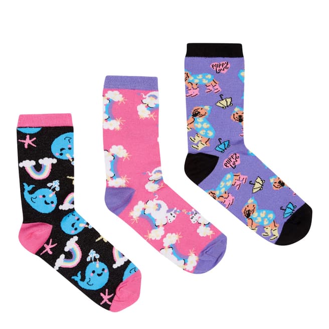 Chelsea Peers Pink/Blue 3 Pack Multi Print Socks