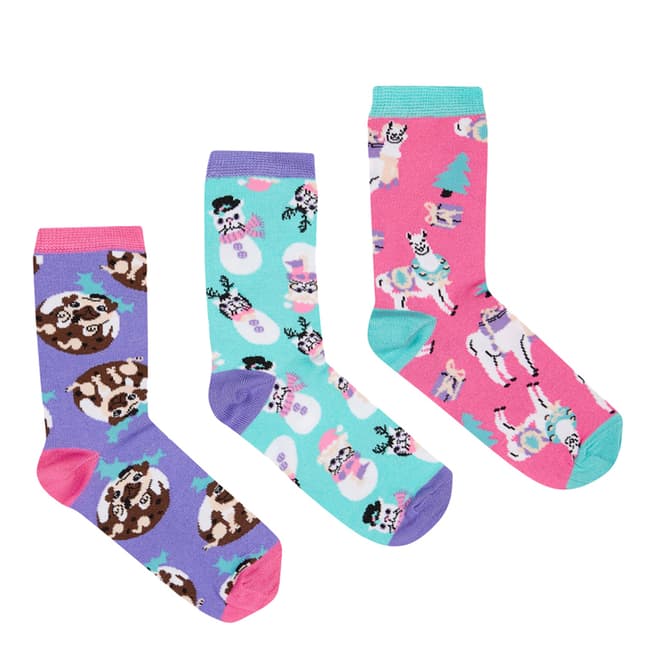 Chelsea Peers Pink/Blue 3 Pack Christmas Print Socks