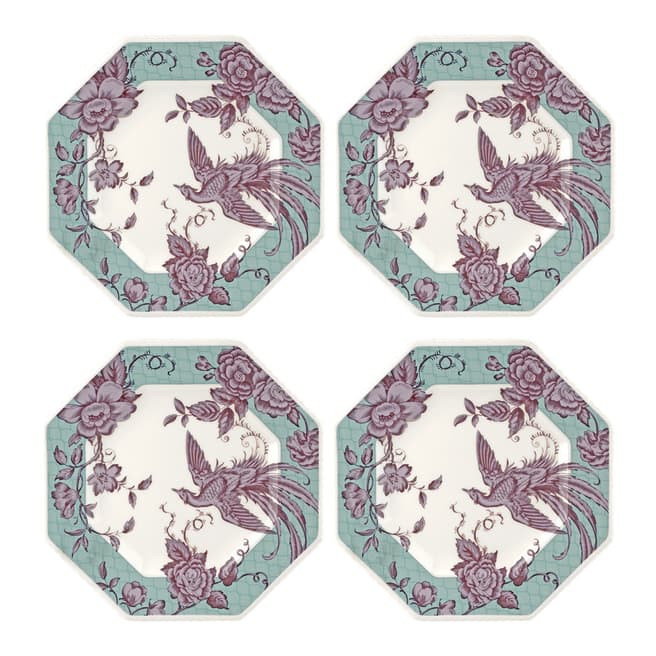 Spode Set of 4 Teal Kingsley Octagonal Plates, 24cm