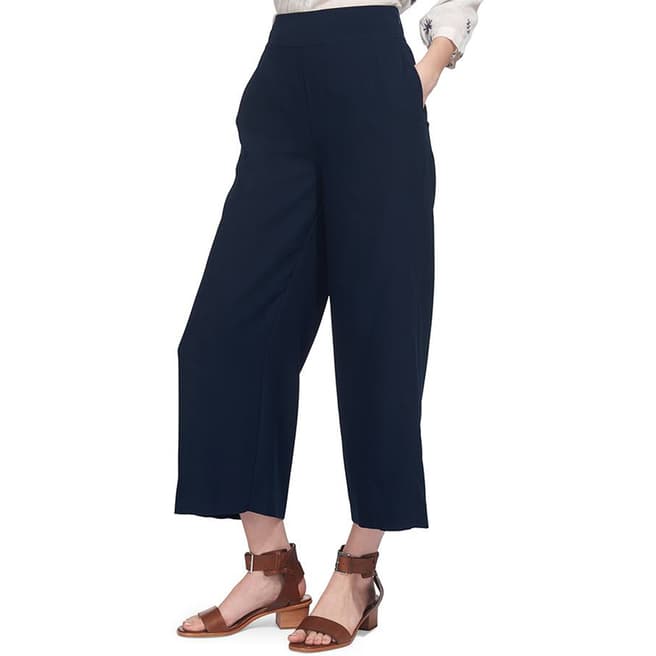 WHISTLES Navy Stitch Crop Trousers