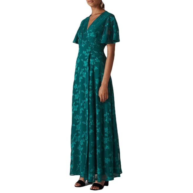 WHISTLES Green Robyn Jacquard Maxi Dress