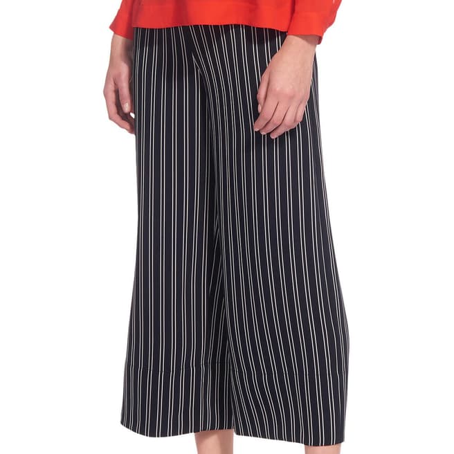 WHISTLES Navy Stripe Wide Crop Trousers