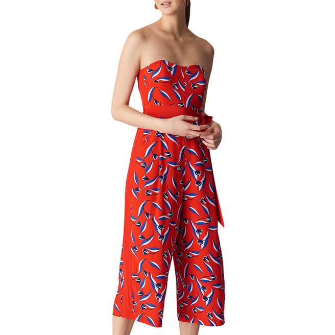 WHISTLES Red Lyza Print Silk Jumpsuit