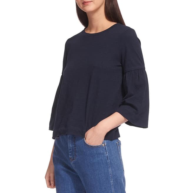 WHISTLES Navy Cotton Gathered Sleeve T-Shirt