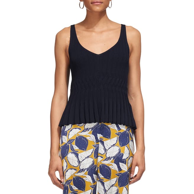 WHISTLES Navy Pleated Knitted Cami