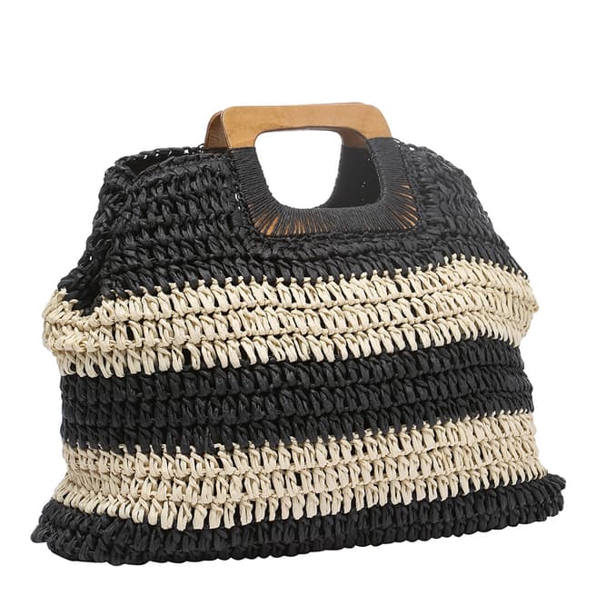 Laycuna London Black / Natural Stripe Woven Wood Handle Tote Bag