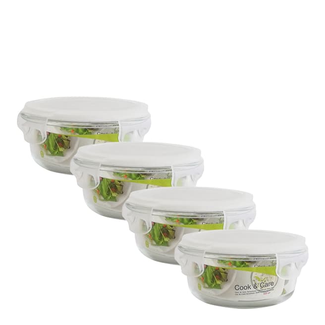 Lock & Lock Set of 4 Airtight Round Cook & Care Borosilicate Glass Containers, 1.5L