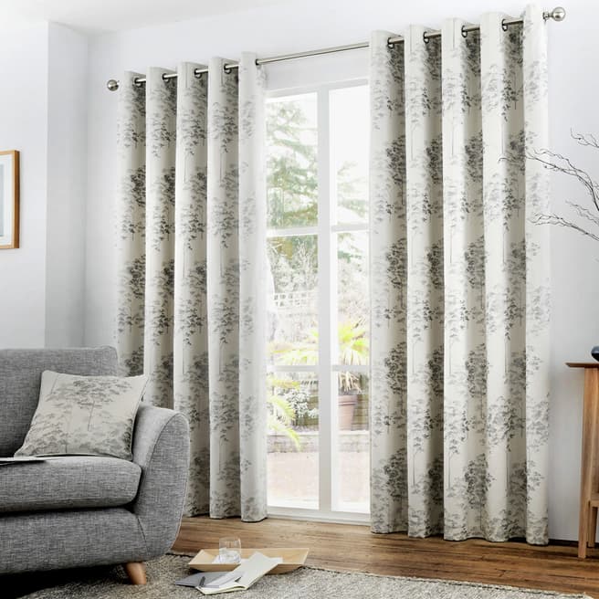 Curtina Silver Elmwood Lined Eyelet Curtains, 183x168cm