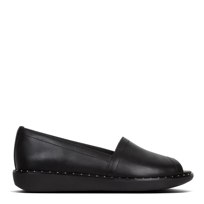 FitFlop Black Nadia Peep Toe Leather Loafer