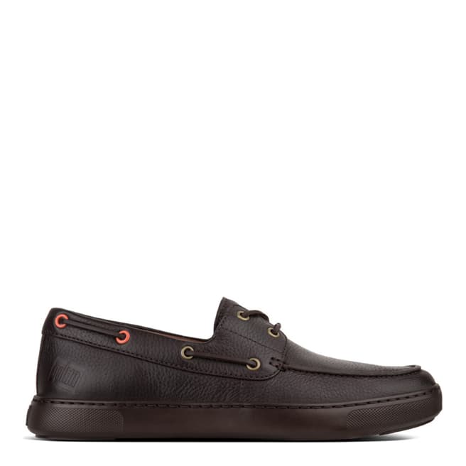 FitFlop Dark Brown Lawrence Leather Boat Shoe