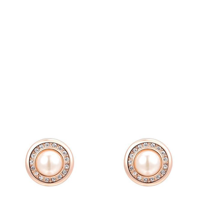 Ma Petite Amie Round Pearl Earrings with Swarovski Crystals