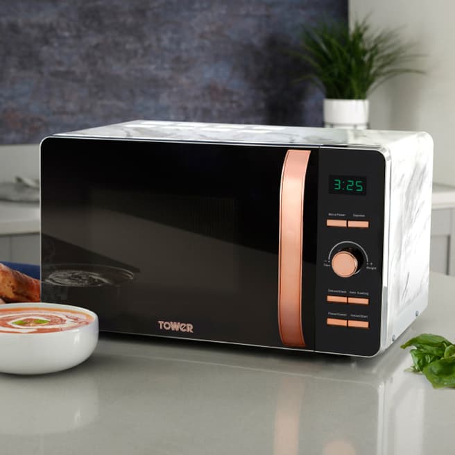Tower Marble & Rose Gold Solo Digital Microwave, 20L