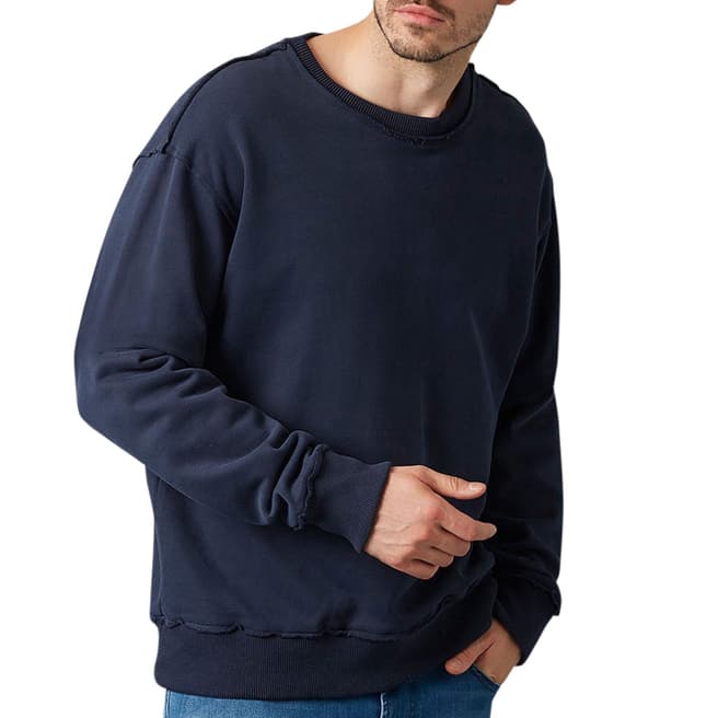 7 For All Mankind Navy Cotton Raw Edge Sweatshirt