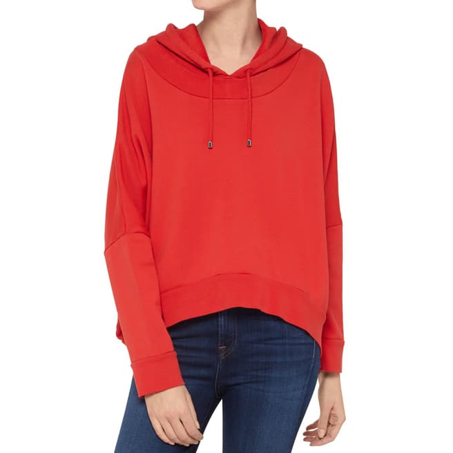7 For All Mankind Red Oversized Cropped Hoodie