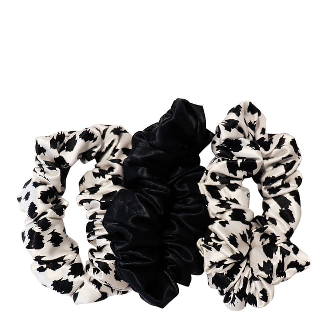 Slip Pack of 3 Silk Large Scrunchies, Black Leopard