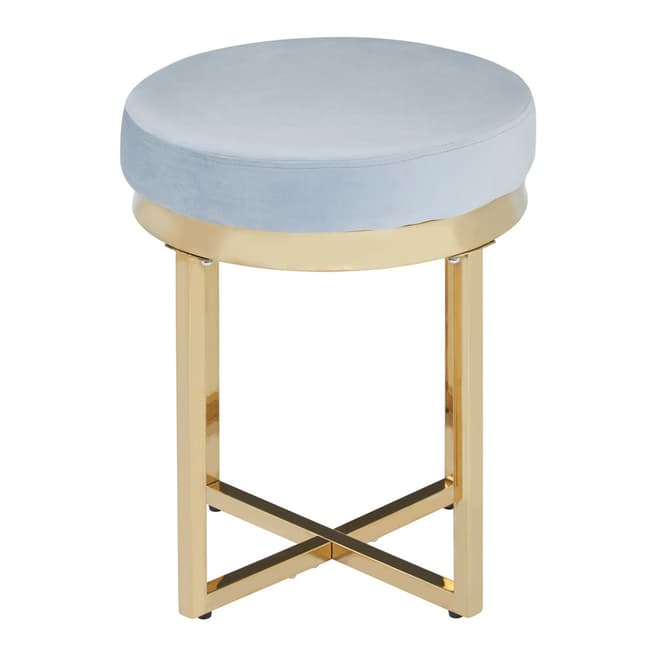 Fifty Five South Allure Round Stool, Grey Velvet, Gold Finish Stainless Steel